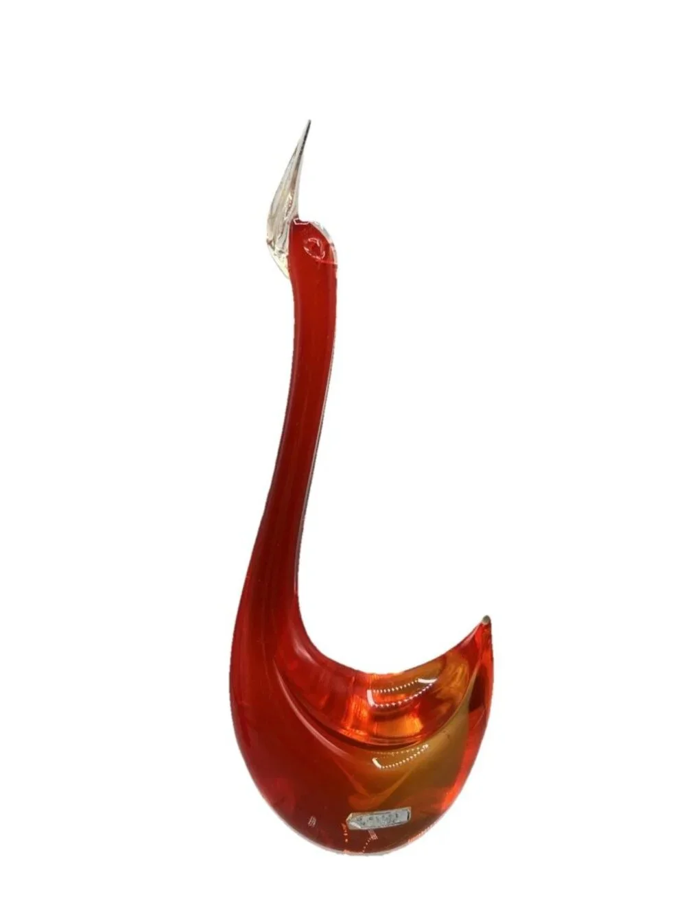 Murano Red Orange Glass Swan w/ Gold Bill Vtg Figurine 9.5 in Long Necked Italy